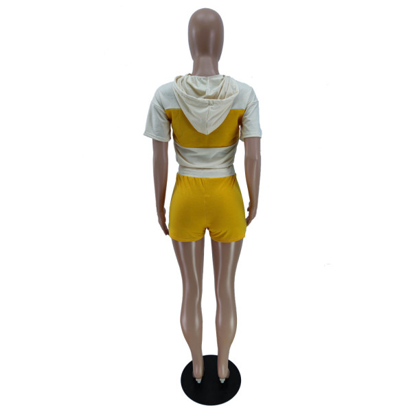 Color block stitching sexy sports suit showing belly button BN7187