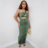 The new suit skirt hollow one-shoulder folds solid color two-piece suit K9880