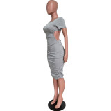Sexy strappy fashion solid color open back hollow dress HM5478