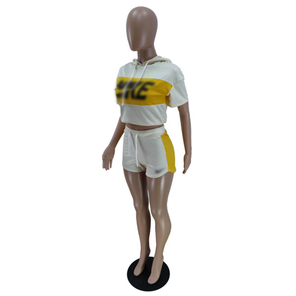 Color block stitching sexy sports suit showing belly button BN7187