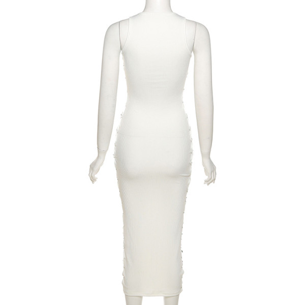 Long skirt sleeveless U-neck hollow sexy bag hip dress  K21D02562