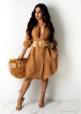 Fashion casual buttoned shirt collar dress YZ1275