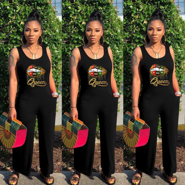Fashion printed lip print jumpsuit Z60019