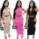 Sexy solid color zipper sleeveless hollow skirt two-piece suit  YB129