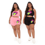 Plus size strap fashion print sexy two-piece suit PH1225