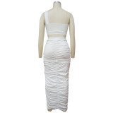 The new suit skirt hollow one-shoulder folds solid color two-piece suit K9880