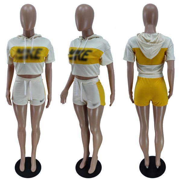 Color block stitching sexy sports suit showing belly button BN7187