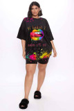 Plus size fashion lips print two-piece suit PH1226