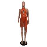 Sexy and fashionable breast-wrapped lace-up milk silk gauze stitching dress YZ1271