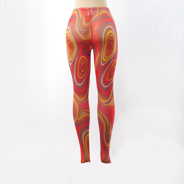 Swirl print stitching slim color trousers Q21PT136