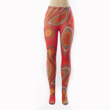 Swirl print stitching slim color trousers Q21PT136