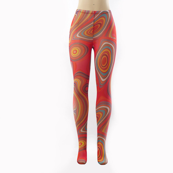 Swirl print stitching slim color trousers Q21PT136