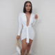 New solid color deep V-neck long-sleeved fringed smocked mini dress K21DS203