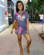 Fashion tie-dye letter printing casual sports short sleeve two-piece suit Z60030