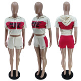 Color block stitching sexy sports suit showing belly button BN7187