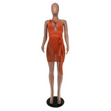 Sexy and fashionable breast-wrapped lace-up milk silk gauze stitching dress YZ1271