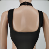 New button sleeveless solid color mesh pants two-piece suit BC3023