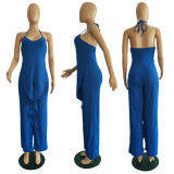 Lace halter solid color ruffled irregular loose jumpsuit N6026