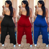 Lace halter solid color ruffled irregular loose jumpsuit N6026