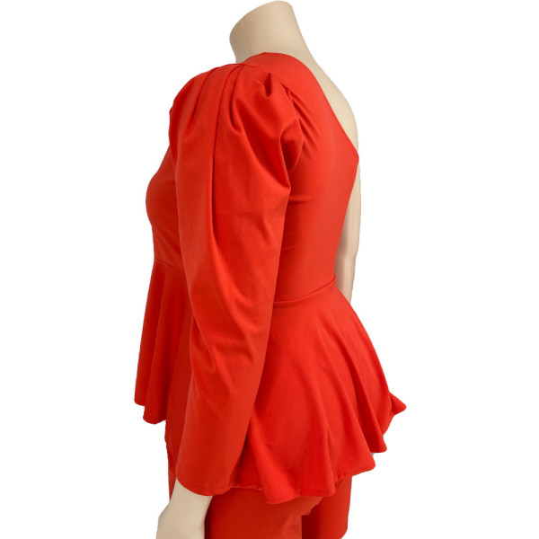 Plus size women's one-shoulder puff sleeve shorts two-piece suit HY005
