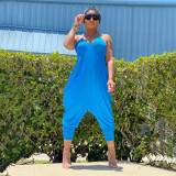 Solid color harem pants type irregular loose jumpsuit HY5229