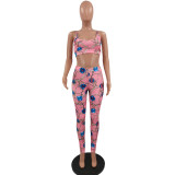 Fashion women's printed chest wrap suspender trousers two-piece suit N6025