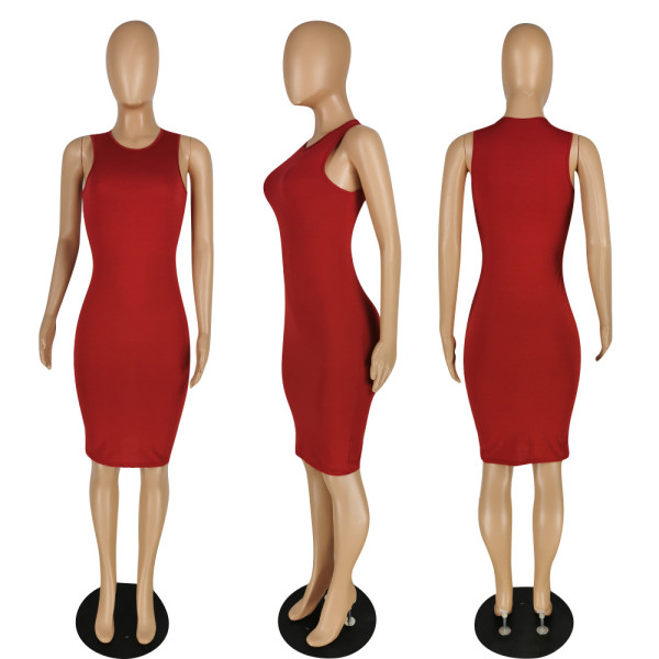 Pure color high elastic casual fashion sleeveless dress B754