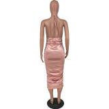 Halter pleated halter dress HY5230