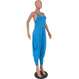 Solid color harem pants type irregular loose jumpsuit HY5229
