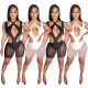 New button sleeveless solid color mesh pants two-piece suit BC3023