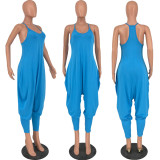 Solid color harem pants type irregular loose jumpsuit HY5229