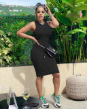 Pure color high elastic casual fashion sleeveless dress B754