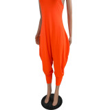 Solid color harem pants type irregular loose jumpsuit HY5229