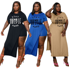 Casual fashion short-sleeved letter positioning printed blouse plus size suit L735