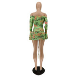 Summer Fashion Print Elastic Flare Sleeve Dress BC3024