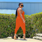Solid color harem pants type irregular loose jumpsuit HY5229