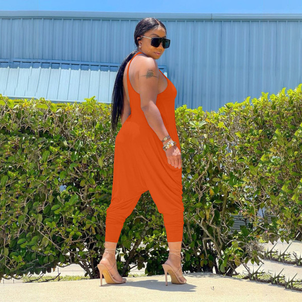 Solid color harem pants type irregular loose jumpsuit HY5229
