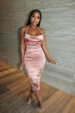Halter pleated halter dress HY5230