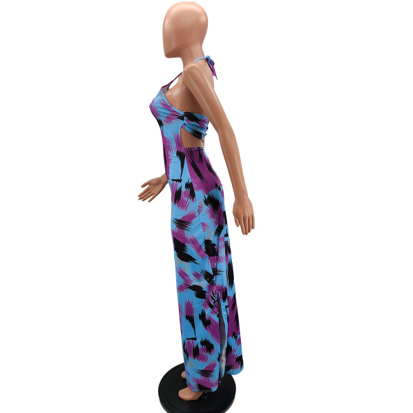 Sexy women's dress with straps, halter skirt with slits on both sides N6022