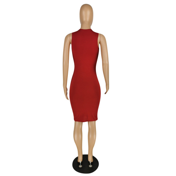 Pure color high elastic casual fashion sleeveless dress B754