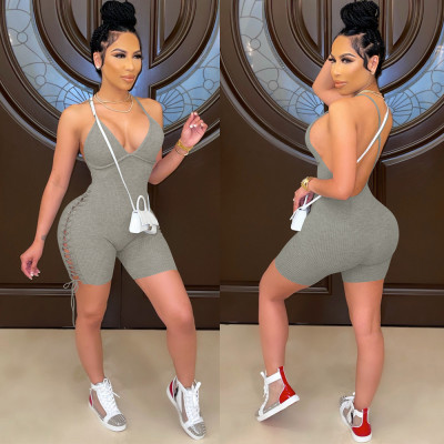 Sexy halter elastic strap one-piece five-point casual pants C654
