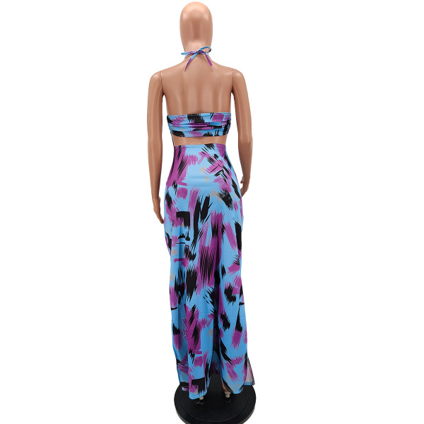 Sexy women's dress with straps, halter skirt with slits on both sides N6022