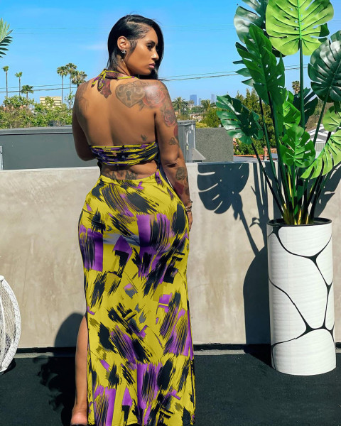 Sexy women's dress with straps, halter skirt with slits on both sides N6022