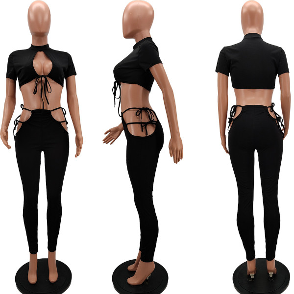 Two-piece short-sleeved trousers with straps and waist N6020