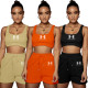Solid color double-layer vest sports suit embroidered letters HY5222