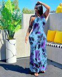 Sexy women's dress with straps, halter skirt with slits on both sides N6022