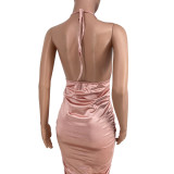 Halter pleated halter dress HY5230