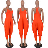 Solid color harem pants type irregular loose jumpsuit HY5229