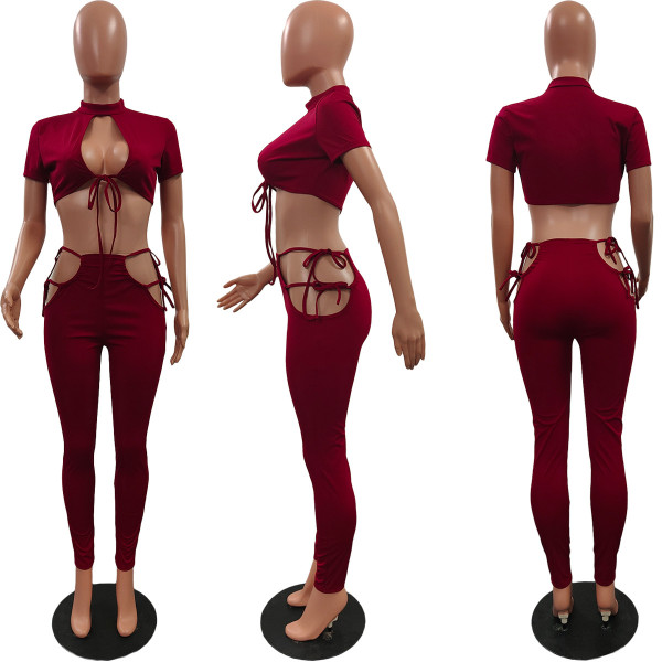 Two-piece short-sleeved trousers with straps and waist N6020