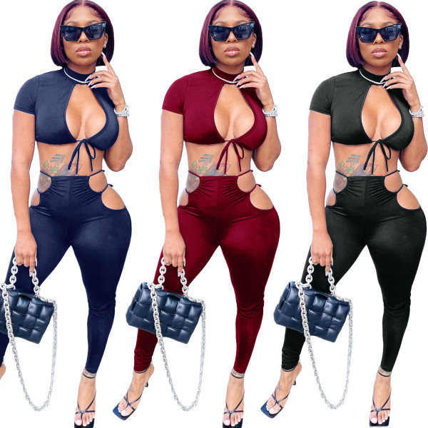 Two-piece short-sleeved trousers with straps and waist N6020